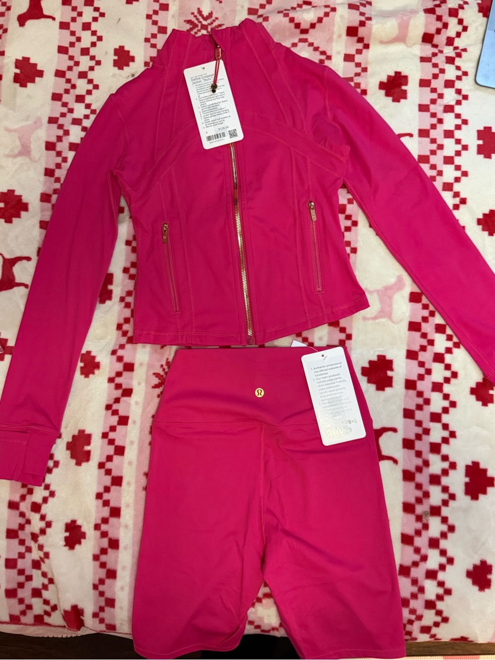 lululemon hot pink define jacket & short set
